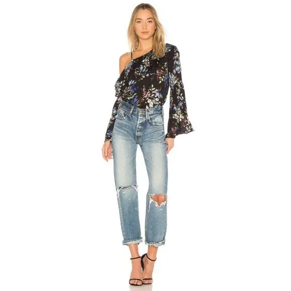 PARKER Lima Boboli Black Floral Silk Georgette Off The Shoulder Blouse, Size L - Picture 4 of 9